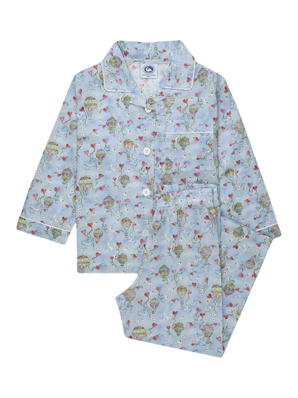 Trotters Kids' Liberty Love In The Air Print Long Sleeve Pyjama Set, Pale Blue/Multi, Pale Blue/Multi
