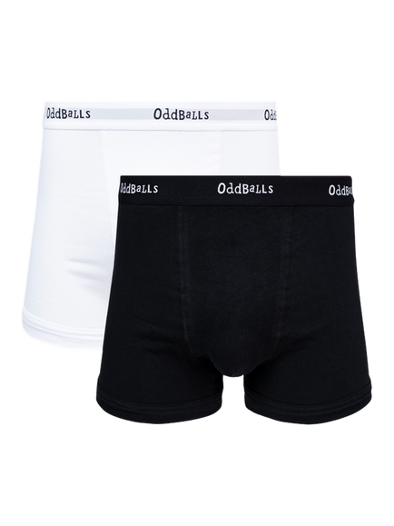 OddBalls Plain Stretch Cotton Boxers, Pack of 2, Black/White, Black/White