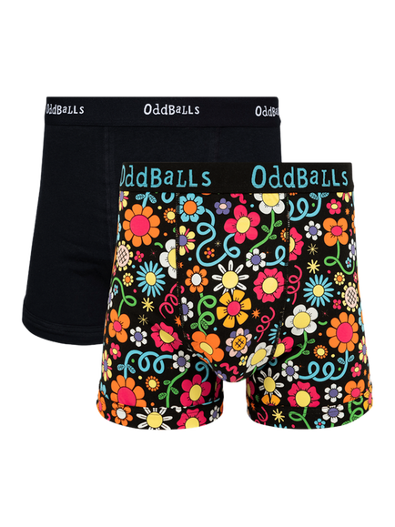OddBalls Plain & Patterned Stretch Cotton Boxers, Pack of 2, Black/Multi, Black/Multi