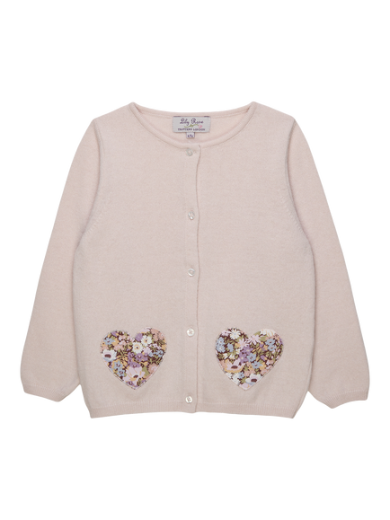 Trotters Kids' Thorpe Heart Cashmere and Merino Wool Cardigan, Pale Pink, Pale Pink