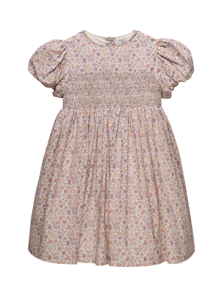 Trotters Kids' Carnation Cotton Floral Smocked Party Dress, Pale Pink, Pale Pink
