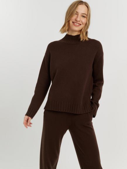 Chinti & Parker Pure Cashmere Funnel Neck Jumper, Chocolate