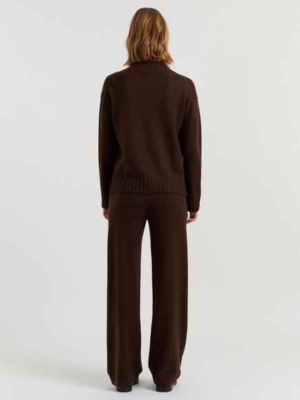 Chinti & Parker Pure Cashmere Funnel Neck Jumper - view 2, Chocolate
