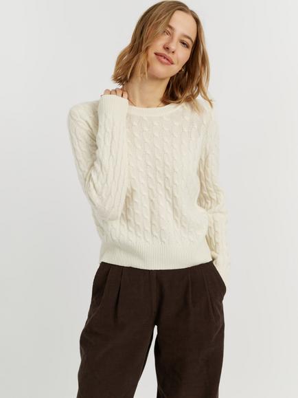 Chinti & Parker Pure Cashmere Cable Knit Jumper, Cream