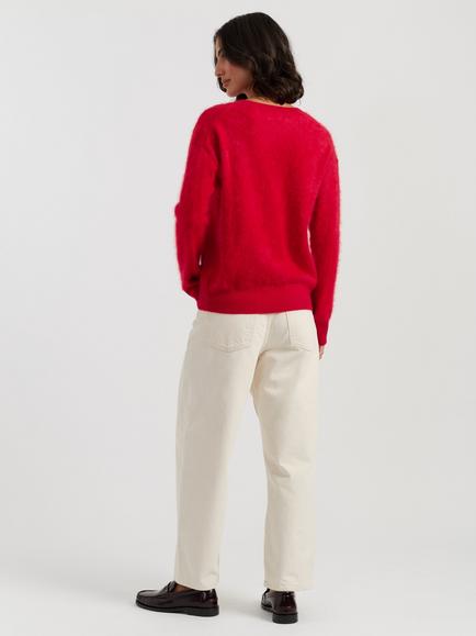 Chinti & Parker Brushed Cashmere Crew Neck Jumper, Velvet Red - view 2, Velvet Red