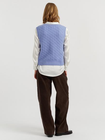 Chinti & Parker Pure Cashmere Cabled Tank Top - view 2, Baby Blue