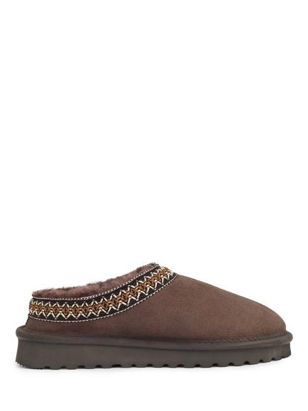 Celtic & Co. Braid Trim Sheepskin Clogs with Backs, Chocolate, Chocolate