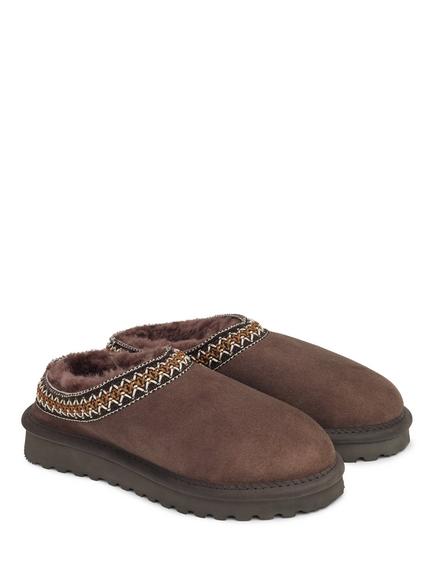 Celtic & Co. Braid Trim Sheepskin Clogs with Backs, Chocolate - view 2, Chocolate