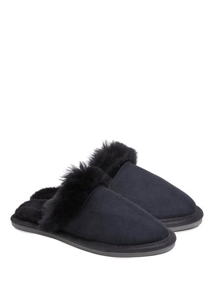 Celtic & Co. Luxe Sheepskin Mule Slippers, Dark Navy - view 2, Dark Navy
