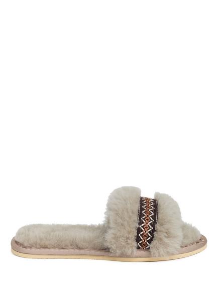 Celtic & Co. Braid Trim Sheepskin Slider Sandals, Oatmeal, Oatmeal