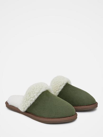 Celtic & Co. Sheepskin Turnback Mule Slippers, Moss - view 2, Moss