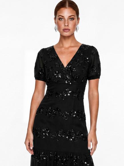 Maya Deluxe Embellished Short Sleeve Maxi Dress - view 2, Black