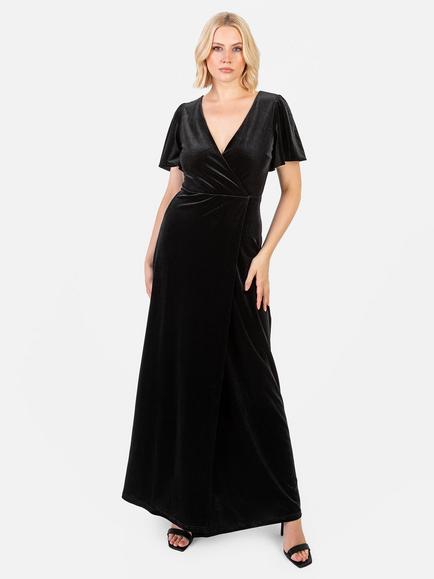 Maya Deluxe Velvet Faux Wrap Maxi Dress, Black, Black