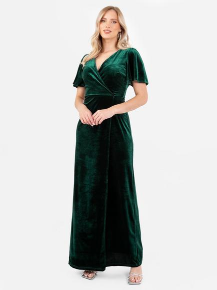 Maya Deluxe Velvet Faux Wrap Maxi Dress, Emerald Green, Emerald Green