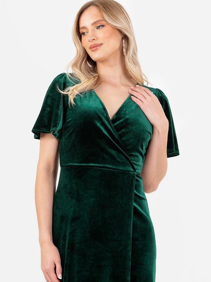 Maya Deluxe Velvet Faux Wrap Maxi Dress, Emerald Green - view 2, Emerald Green