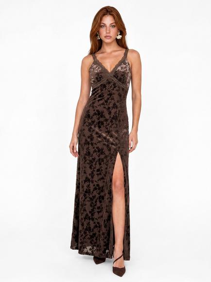 Maya Deluxe Velvet Devore Strappy Maxi Dress, Chocolate, Chocolate