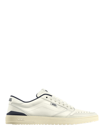 Vans Court Low Leather Lace Up Trainers, White Navy, White Navy