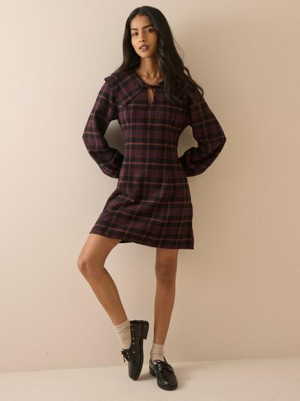 Nobody's Child Hannah Check Cotton Corduroy Mini Dress, Purple, Purple