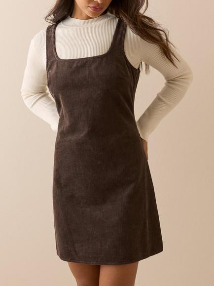 Nobody's Child Connie Corduroy Mini Dress, Chocolate - view 2, Chocolate