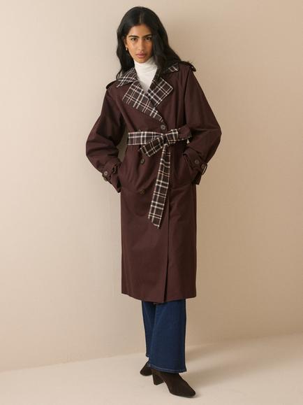 Nobody's Child Okasan Double Breasted Belted Trench Coat, Chocolate - view 2, Chocolate