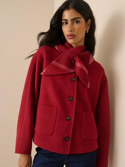 Nobody's Child Tie Neck Wool Blend Jacket, Red, Red