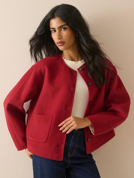 Nobody's Child Tie Neck Wool Blend Jacket, Red - view 2, Red