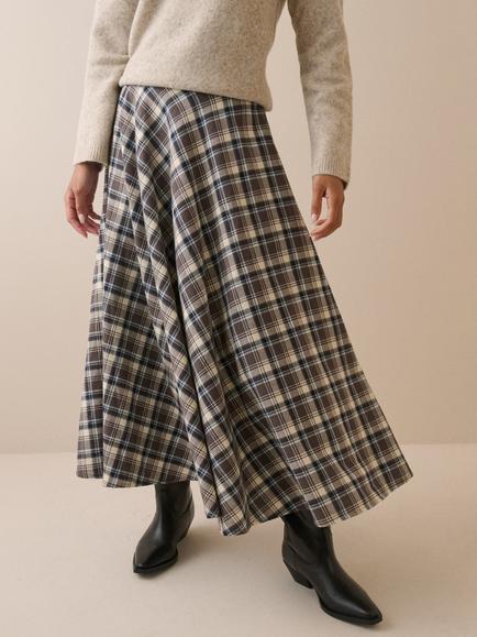 Nobody's Child Martino Check Cotton Midi Skirt, Brown/Cream - view 2, Brown/Cream
