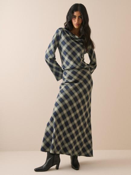 Nobody's Child Otto Check Maxi Skirt, Blue, Blue