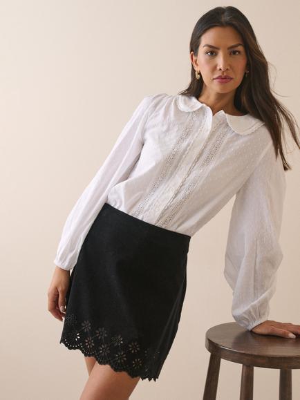 Nobody's Child Shaffer Broderie Trim Cotton Corduroy Mini Skirt, Black, Black