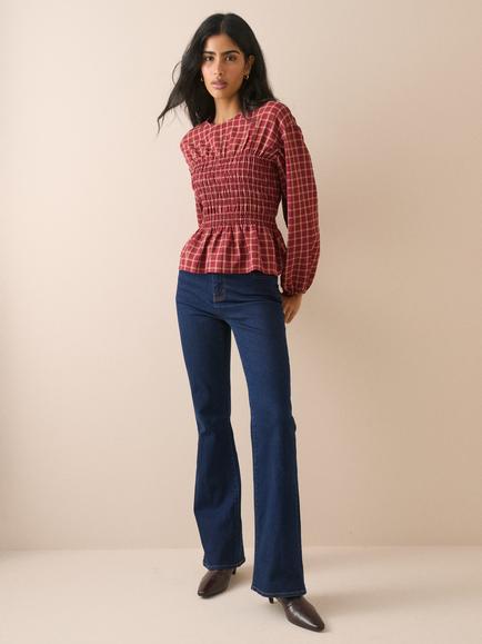 Nobody's Child Charlize Peplum Hem Check Top, Red - view 2, Red