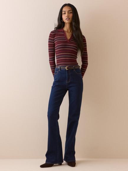 Nobody's Child Striped Ribb Knit Open Collar Top, Red/Navy/Yellow - view 2, Red/Navy/Yellow