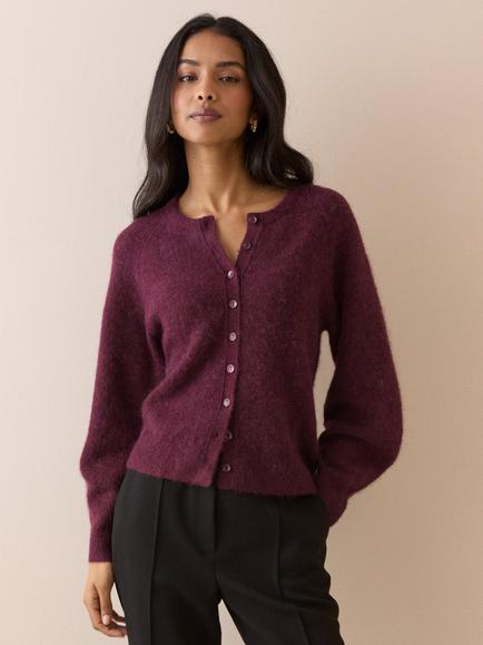 Nobody's Child Soft Knit Round Neck Cardigan, Burgundy