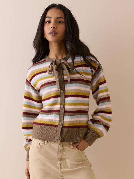 Nobody's Child Striped Knit Tie Neck Cardigan, Multi, Multi