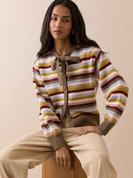 Nobody's Child Striped Knit Tie Neck Cardigan, Multi - view 2, Multi