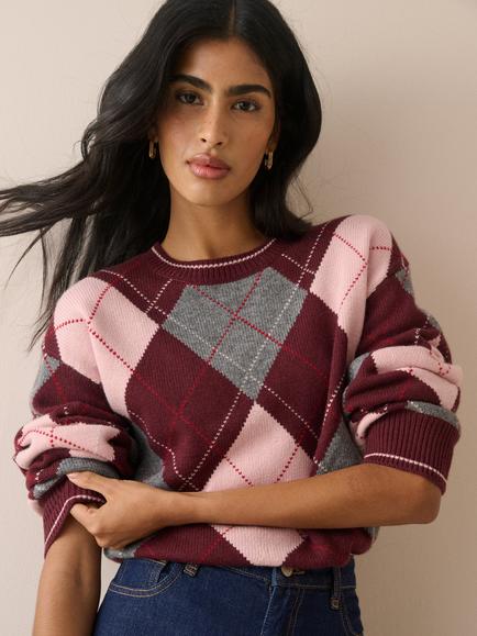 Nobody's Child Argyle Wool Blend Knit Jumper, Multi - view 2, Multi