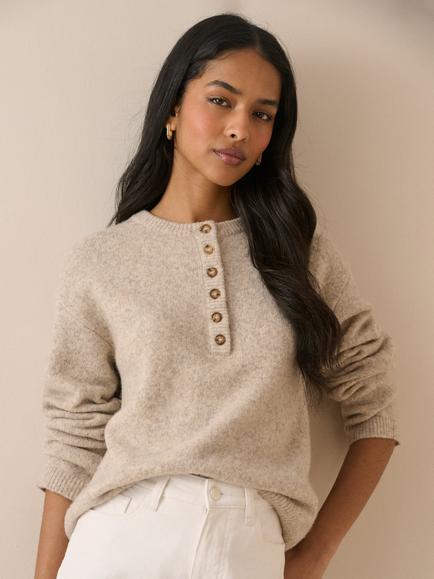 Nobody's Child Henley Relaxed Fit Jumper, Beige, Beige