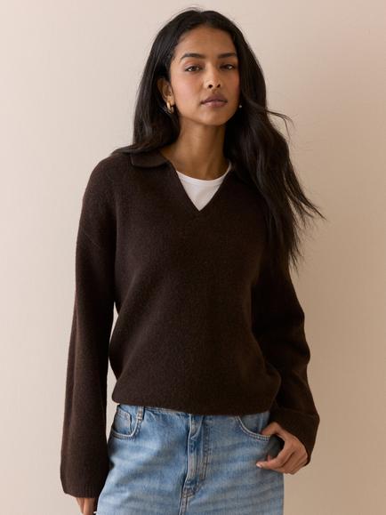 Nobody's Child Open Polo Collar Jumper, Brown