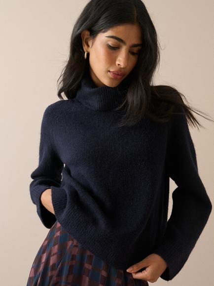 Nobody's Child Roll Neck Knit Oversized Jumper, Navy - view 2, Navy