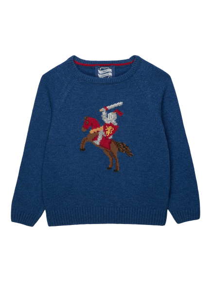 Trotters Kids' Wool Blend Lancelot Jumper, Denim Blue, Denim Blue
