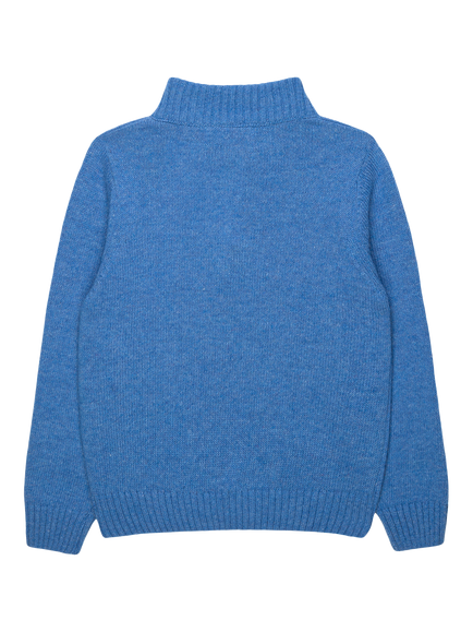 Trotters Kids' Sebastian Wool Mix Car Half Zip Jumper, Blue - view 2, Blue