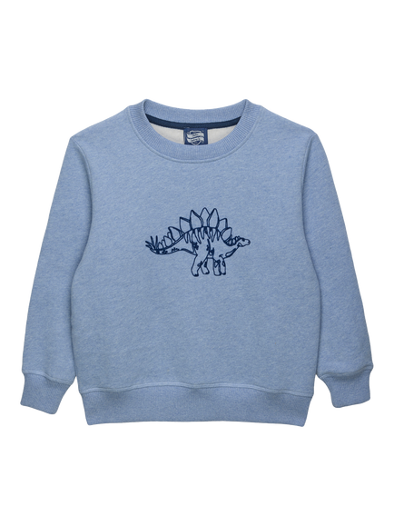 Trotters Kids' Stegosaurus Cotton Sweatshirt, Pale Blue, Pale Blue