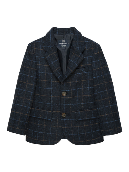 Trotters Kids' Fergus Wool Check Blazer, Navy, Navy