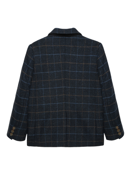 Trotters Kids' Fergus Wool Check Blazer, Navy - view 2, Navy