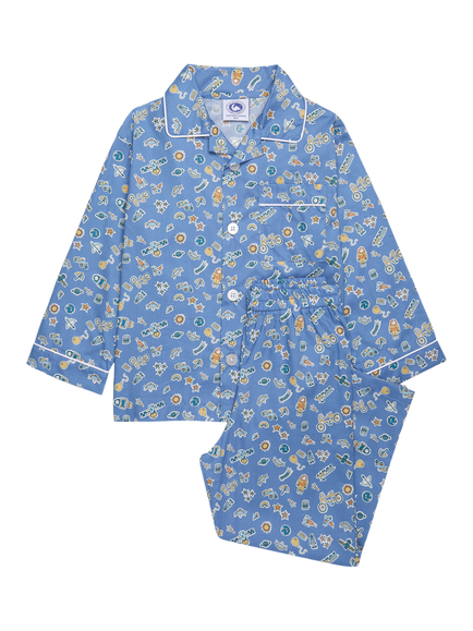 Trotters Kids' Treasures Cotton Pyjama Set, Blue, Blue