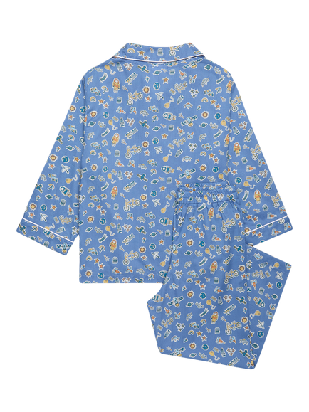 Trotters Kids' Treasures Cotton Pyjama Set, Blue - view 2, Blue