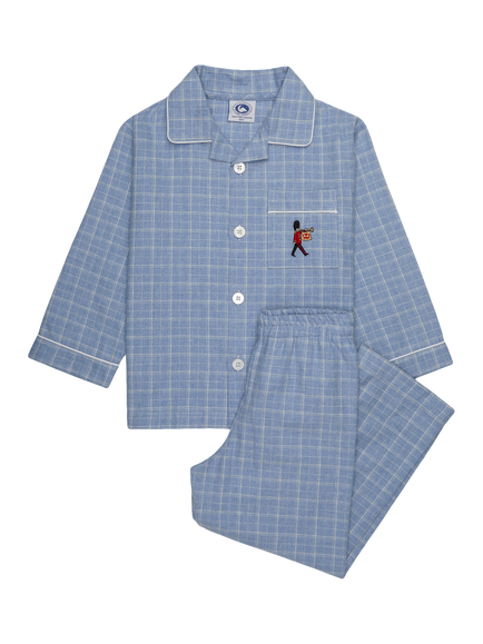Trotters Kids' Trumpet Guardsmen Cotton Check Pyjamas, Blue, Blue