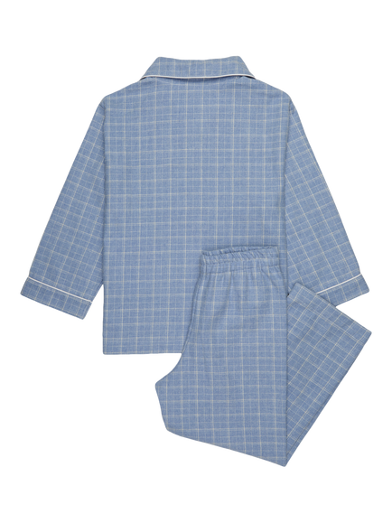 Trotters Kids' Trumpet Guardsmen Cotton Check Pyjamas, Blue - view 2, Blue