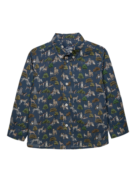 Trotters Kids' Hyde Park Hounds Long Sleeve Shirt, Navy, Navy