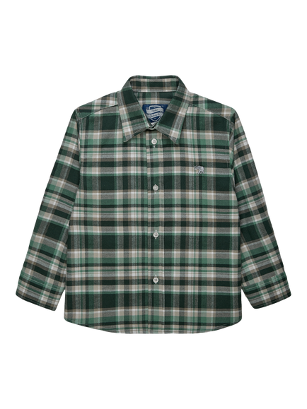 Trotters Kids' Oliver Cotton Check Shirt, Green, Green