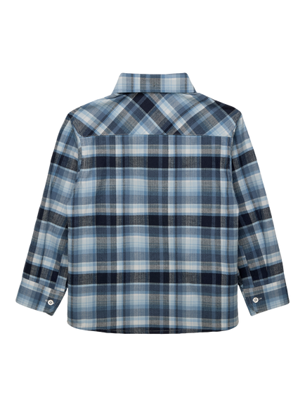 Trotters Kids' Oliver Cotton Check Shirt, Navy - view 2, Navy